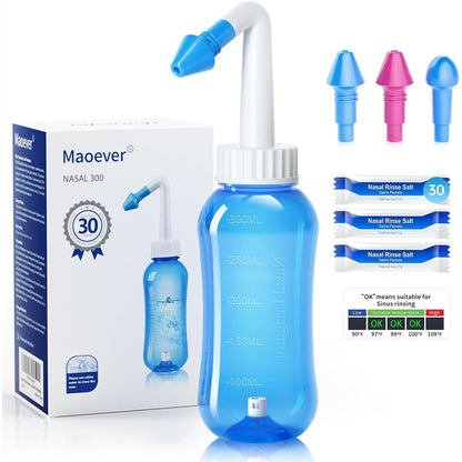 297250 - SET UJITËS NAZAL, ENË UJITËSE NAZALE PËR PASTRIM DHE UJITJE TË HUNDËS, PA BPA, 300 ML, ME 30 PAKO KRIPE PËR LARJEN E HUNDËS DHE TERMOMETËR NGJITËS