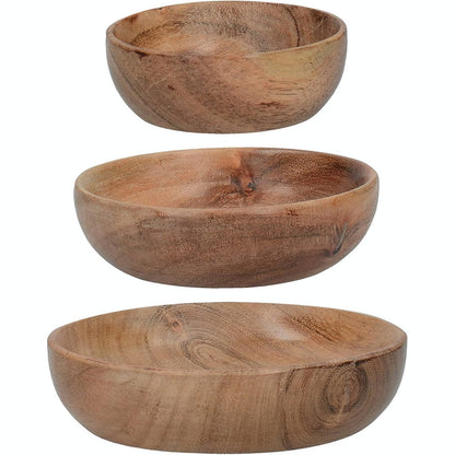 185435 - CREATIVE TOPS NATURALS Tasa Dekorative Prej Druri për Zhytje, e Sigurt për Ushqim, Set prej 3 Copësh (12.8cm, 10cm, 8cm), Thellësi 2cm, Ngjyrë Kafe