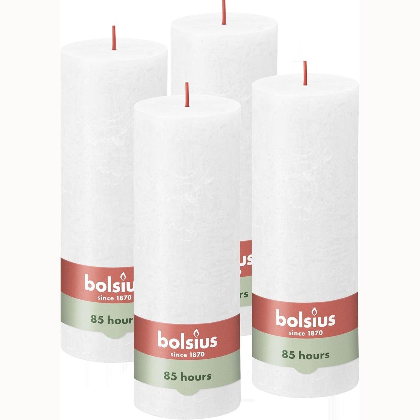 251648 - BOLSIUS Qirinj Rustic Pillar të Bardhë - 4 copë - 19 x 7 cm - Kohëzgjatja e Djegies 85 Orë - Pa aromë - Dyllë Bimore Natyrale - Pa vaj palme