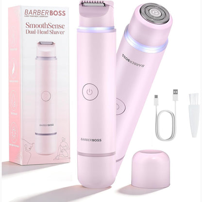 307603 - BARBERBOSS - Makinë rroje 2 në 1 për femra, heqës qimesh bikini dhe fytyre, rozë