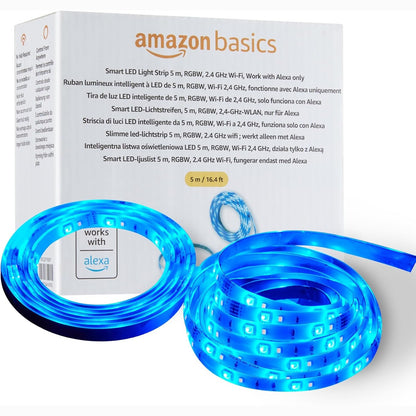 256386 - AMAZON BASICS Shirit ndriçimi inteligjent LED, 5m, RGBW, i pajtueshëm vetëm me Alexa, shumëngjyrësh