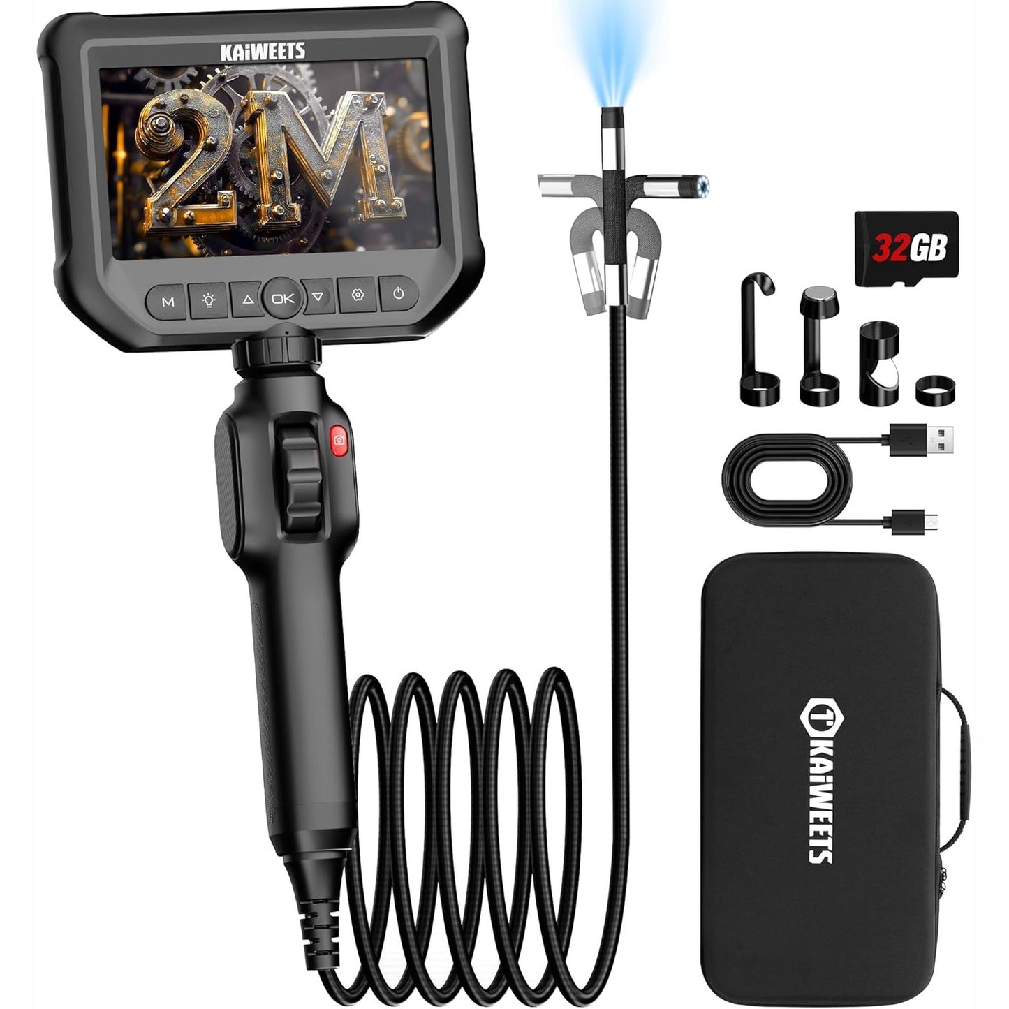 266038 - KAMERA Endoskopi me Dritë, IPS 1080P 4.3" me Kontroll me Rrotë Lëvizëse, Rrotullim Dy-Kahësh 210°, IP67 Rezistent ndaj Ujit