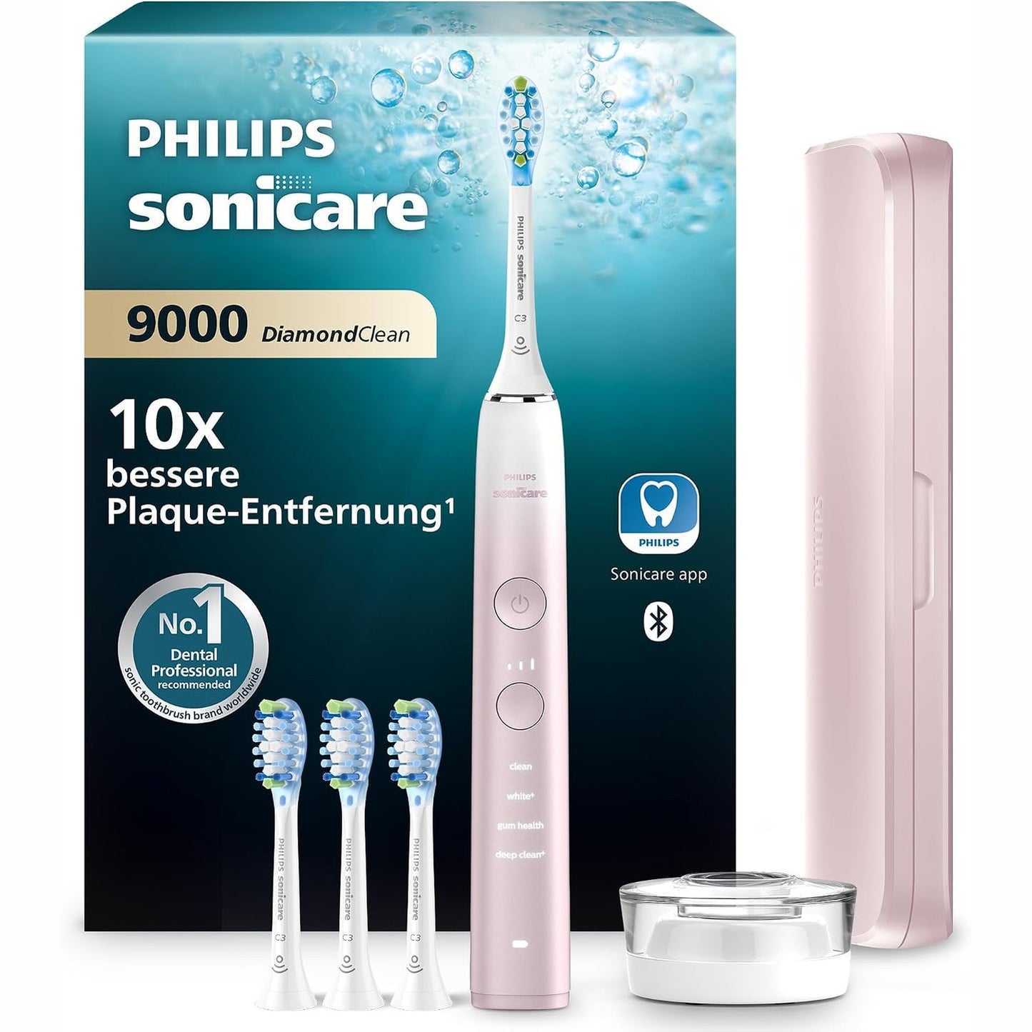 289414 - PHILIPS Furçë dhëmbësh elektrike Sonicare DiamondClean 9000, HX9911/79, edicion special, 4 koka furçe C3 Premium Plaque Defense, rozë