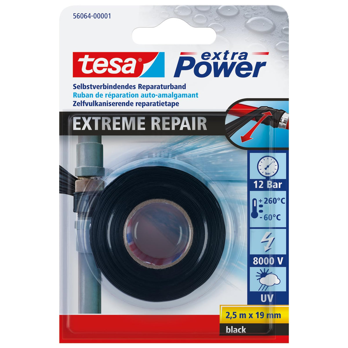 335089 - TESA Shirit riparimi Extra Power Extreme, Shirit vulosës vetë-bashkues fleksibël, Silikon i qëndrueshëm, i zi