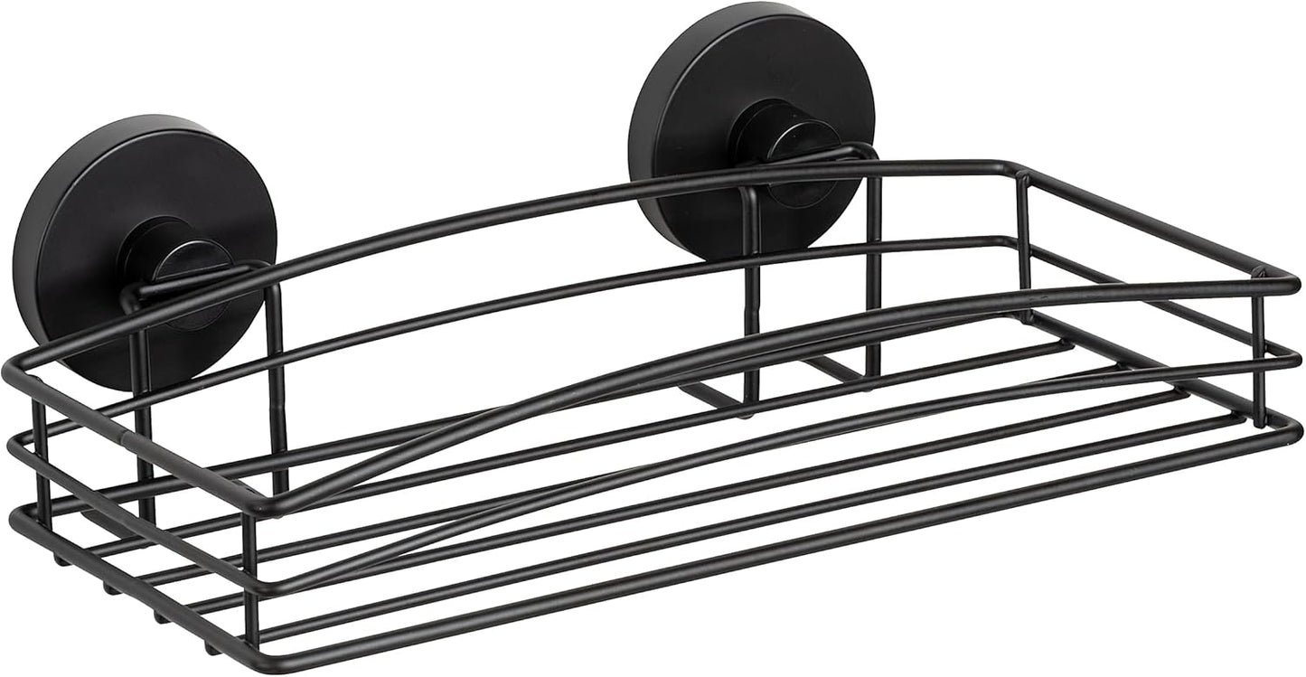 227966 - WENKO Raft muri Vacuum-Loc, dizajn shporte me tela të hapur, montohet pa shpime, çelik i lyer, përmasat: 26 x 6.5 x 14 cm, i zi