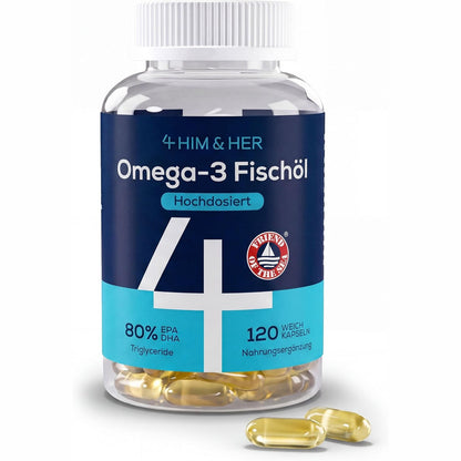 303122 - HIM & HER 4 Kapsula vaji peshku Omega-3, Kapsula Omega-3 të koncentruara 80%, 668 mg EPA dhe 500 mg DHA + 83.4 mg DPA për porcion, 120 kapsula të buta