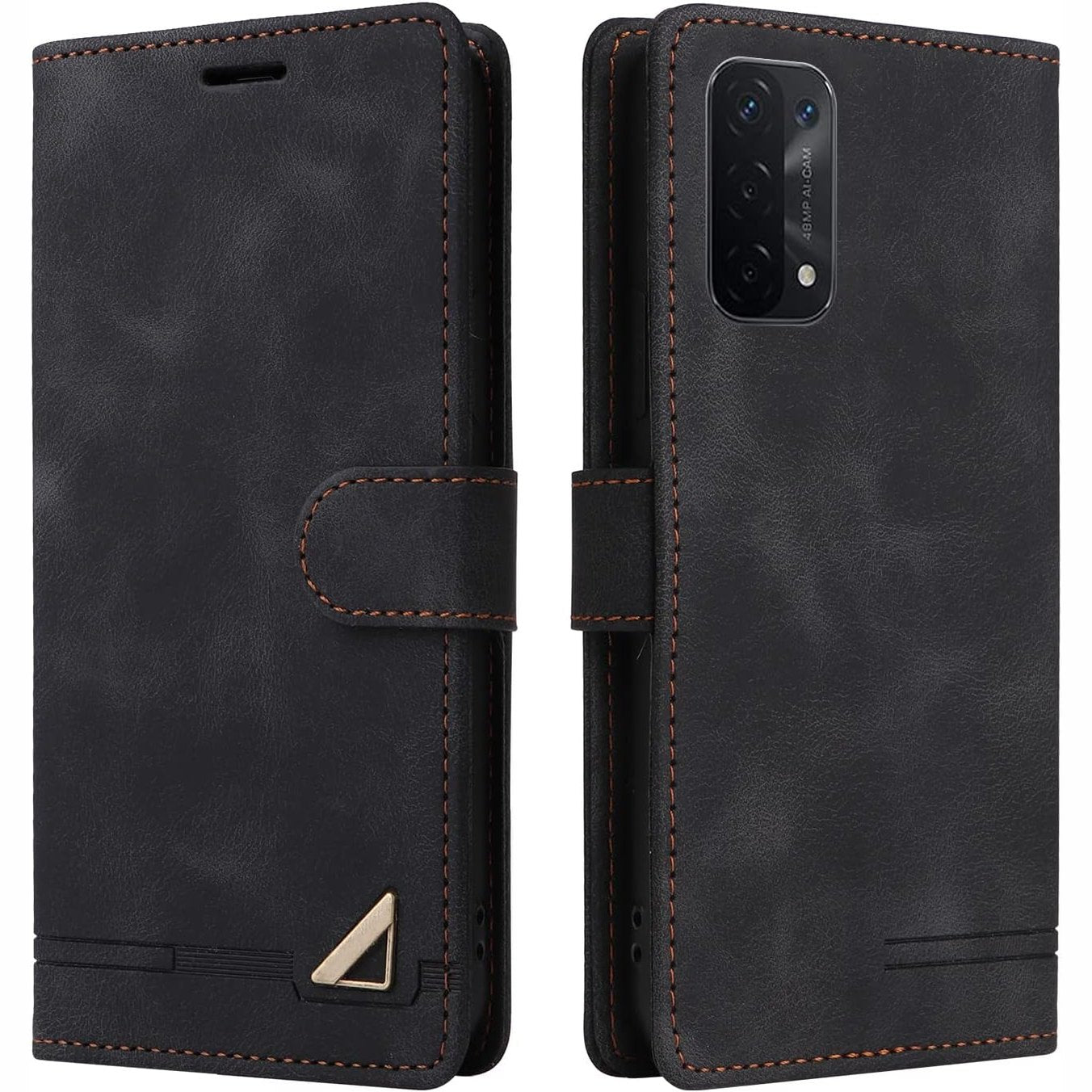 269457 - OKZONE Mbrojtëse për Oppo A54 5G/A74 5G/A93 5G, Mbrojtëse Portofoli Rezistente ndaj Goditjeve, Lëkure PU e Ktheshme (E Zezë)