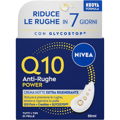 272288 - NIVEA Krem nate Q10 Anti-Wrinkle Power Extra Regenerating 50 ml, krem nate me koenzimë Q10, kreatinë dhe glikostop, për të gjitha llojet e lëkurës