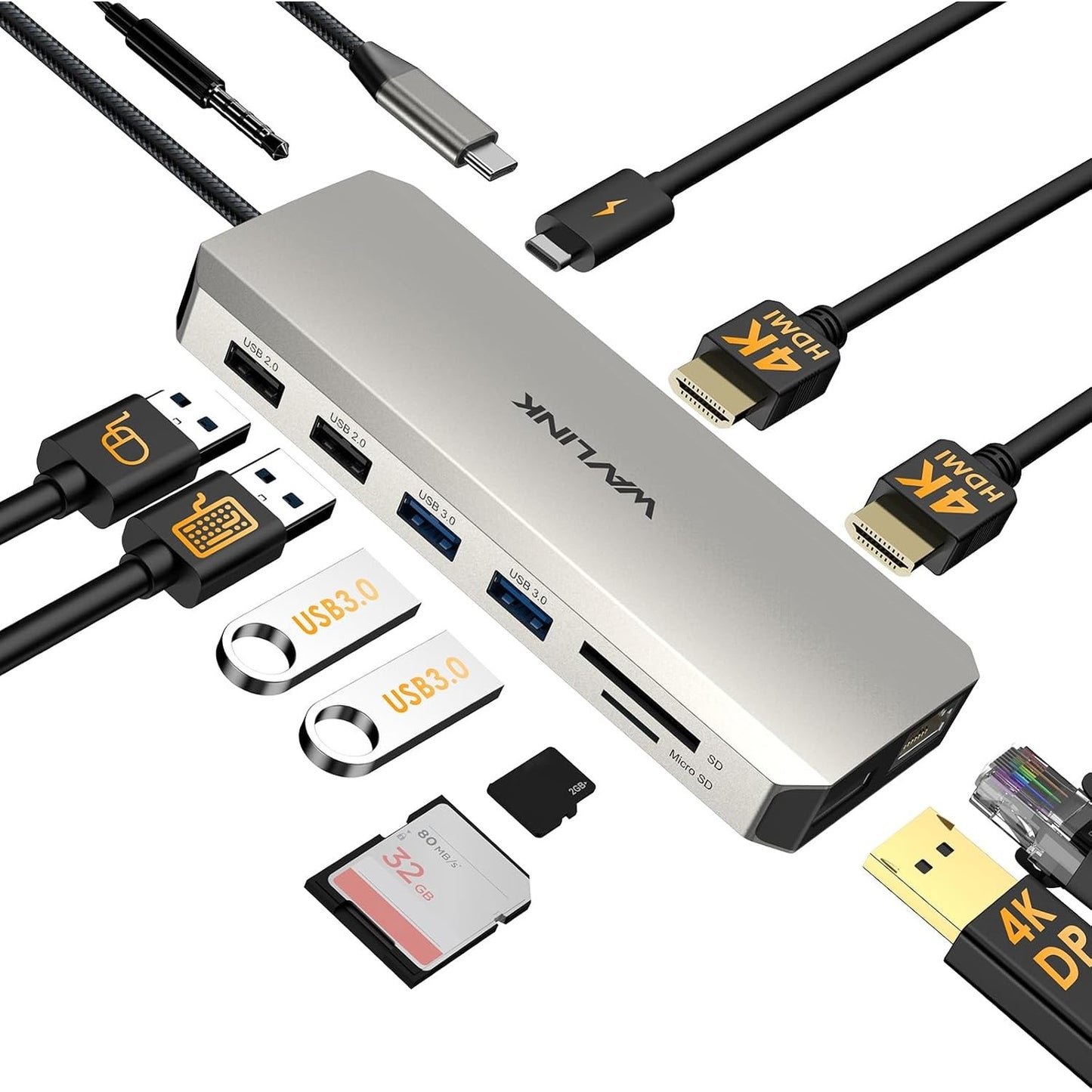 273134 - WAVLINK Stacion Dokimi USB-C për Monitorë të Dyfishtë, Stacion Dokimi me Dy HDMI, DP, 100W PD, USB 3.0 dhe 2.0, RJ45, Slote SD/TF, Audio/Mikrofon, I pajtueshëm vetëm me Kompjuterë Windows