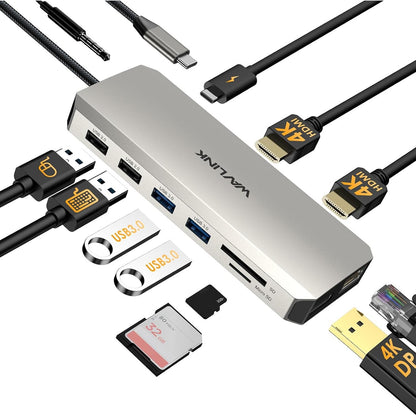 273134 - WAVLINK Stacion Dokimi USB-C për Monitorë të Dyfishtë, Stacion Dokimi me Dy HDMI, DP, 100W PD, USB 3.0 dhe 2.0, RJ45, Slote SD/TF, Audio/Mikrofon, I pajtueshëm vetëm me Kompjuterë Windows