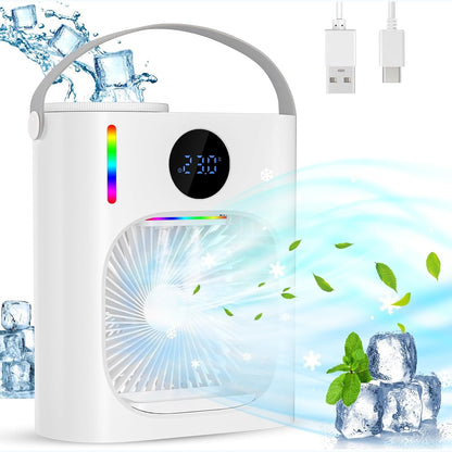 313097 - GuKKK Kondicioner ajri portativ, 900ML, ftohës ajri i heshtur 4-në-1, ventilator mini USB, 3 shpejtësi, 2 mënyra mjegullimi, për dhomën e gjumit (e bardhë A)