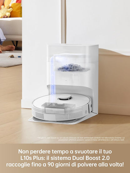 118016 - DREAME L10s Plus - Fshesë dhe Pastrues Dyshemeje Robotikë me Zbrazje Automatike, Thithje 7000Pa, Pastrim DuoScrub™, Ngritje Automatike të Mopit, Kapacitet Pluhuri 90 Dite