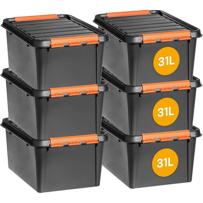 260063 - SmartStore Kuti plastike për ruajtje 31L, pako me 6, pa BPA, 50 x 39 x 26 cm, të grumbullueshme me kapëse
