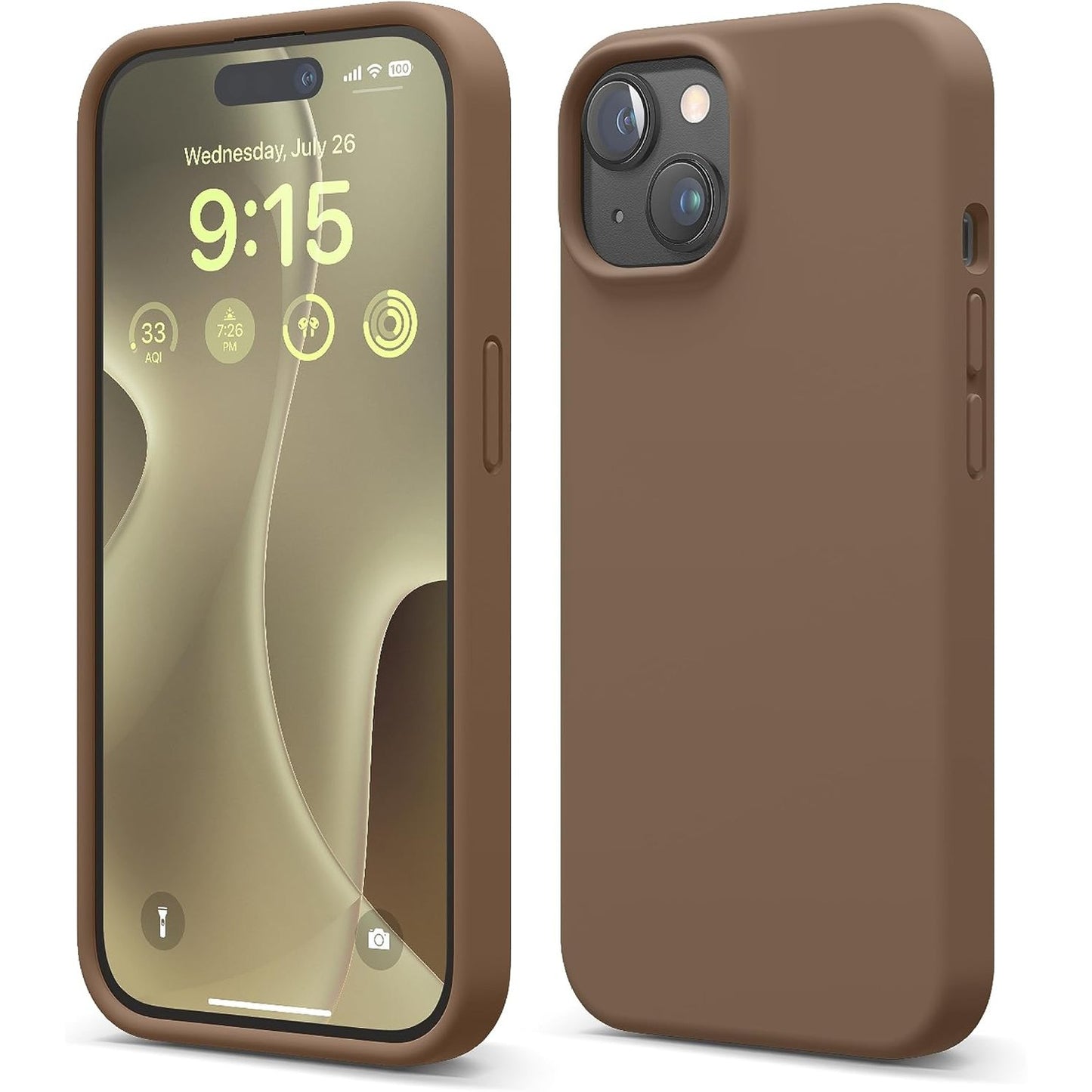 276932 - ELAGO Mbulesë prej silikoni të lëngshëm për iPhone 15, silikon premium, mbrojtje e plotë, strukturë rezistente ndaj goditjeve me 4 shtresa, rreshtim i butë mikrofibre (kafe)