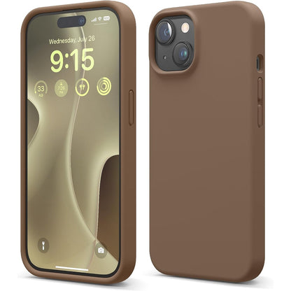 276932 - ELAGO Mbulesë prej silikoni të lëngshëm për iPhone 15, silikon premium, mbrojtje e plotë, strukturë rezistente ndaj goditjeve me 4 shtresa, rreshtim i butë mikrofibre (kafe)