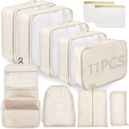 137879 - ORGANIZUES VALIXHESH Kaki me 11 pjesë, për bagazhe udhëtimi dhe pushime