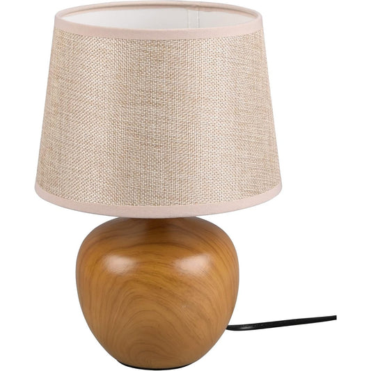 209456 - REALITY LEUCHTEN - Llambë Tavoline Luxor R50621035, Material Qeramikë në Ngjyrë Druri, Hije Pëlhure në Ngjyrë Bezhë, për Llambë E27 (pa përfshirë llambën)