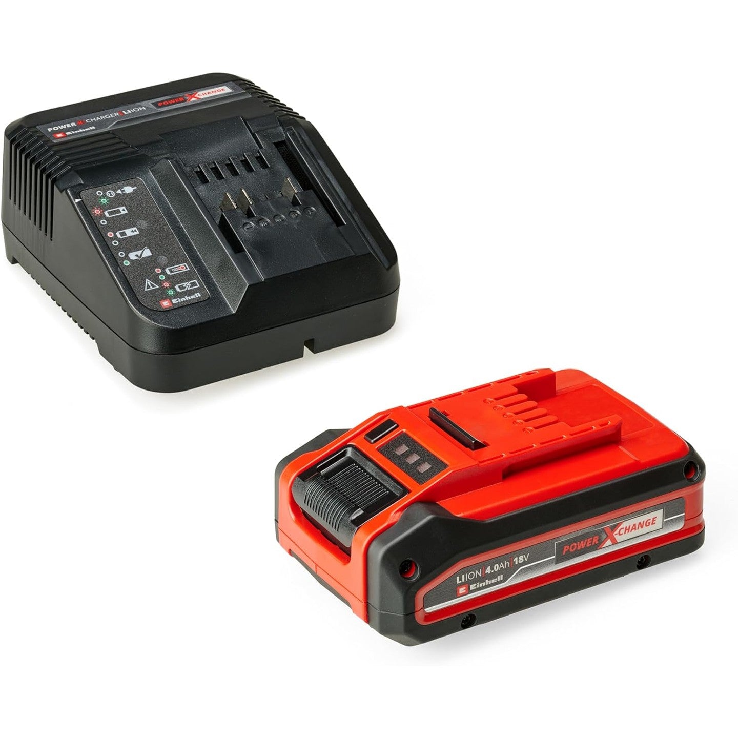288560 - EINHELL Kit Origjinal Fillestar Power X-Change, 1 Bateri 18V 4Ah PLUS, 1 Karikues 3A, Kohë Karikimi 75 minuta, Pajtueshme me Pajisjet Power X-Change