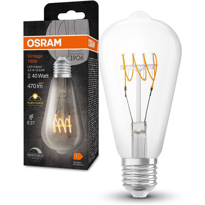224531 - OSRAM Llambë LED Vintage 1906 Classic Edison FIL, E27, transparente, 4.8W, 470lm, 2700K, dritë e bardhë e ngrohtë, filament i ri ultra i hollë