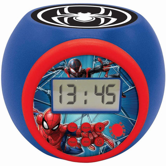136293 - LEXIBOOK Orë me Alarm Spider-Man me Projektor, Funksion Alarmi dhe Dritë Nate me Kohëmatës, Ekran LCD, Funskionon me Bateri, Ngjyra Blu/E Kuqe, Modeli RL977SP