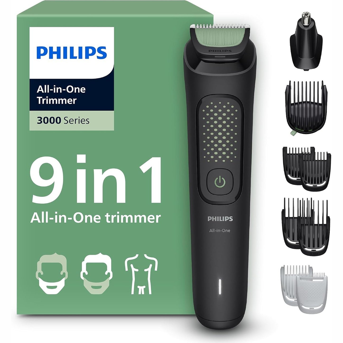 271165 - PHILIPS Makinë prerëse gjithçka-në-një Multigroom Series 3000 9-në-1, Modeli MG3946/15, tehe vetë-mprehëse, 12 cilësime gjatësie