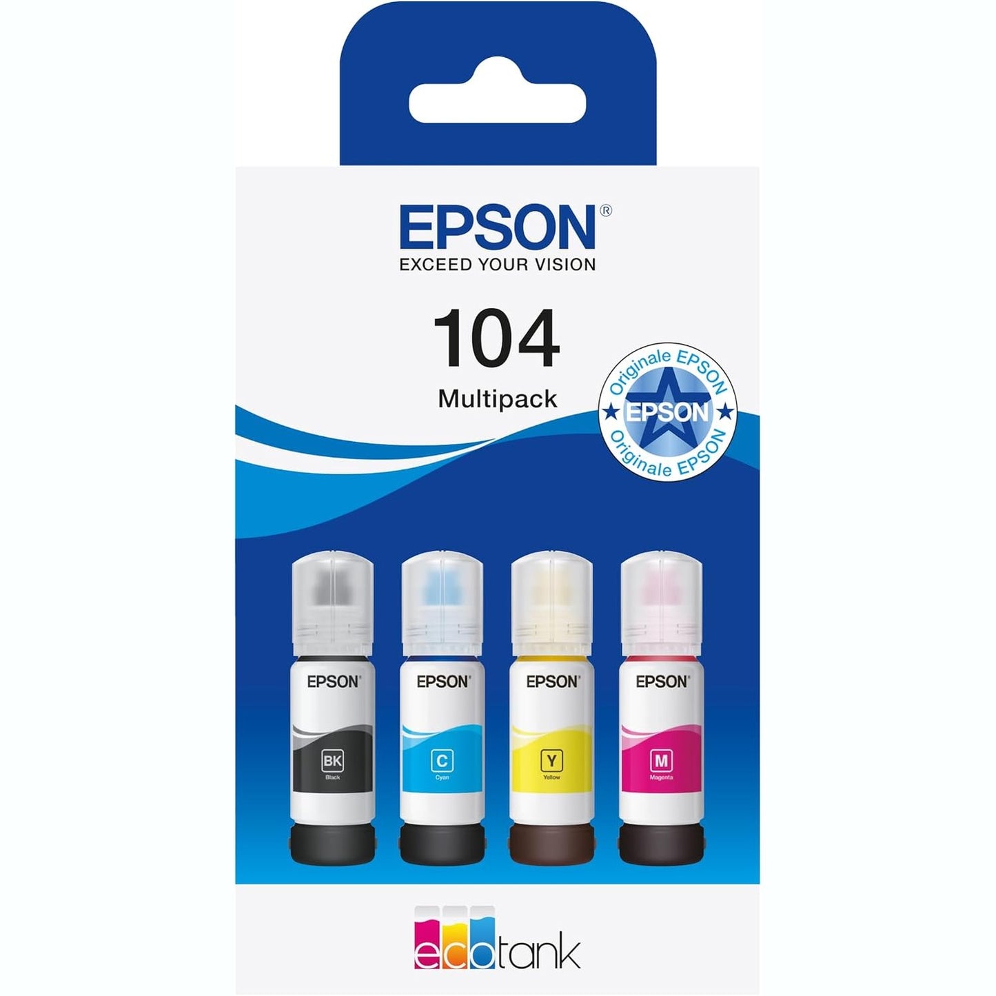 273311 - EPSON SHISHE BOJE ORIGJINALE ECO TANK 104 SERIES - CIAN, MAGENTA, E VERDHË, E ZEZË