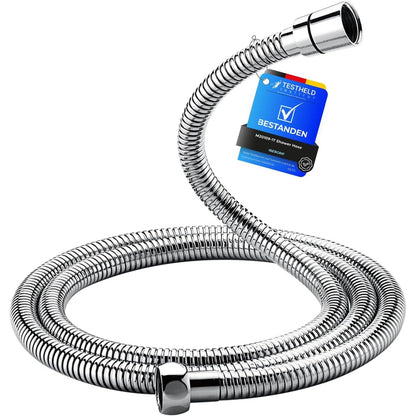 166606 - IBERGRIF Dush Flexibil 1.7m prej Çeliku Inoks, Rezistent ndaj Përdredhjes dhe Pa Rrjedhje, Universal ½ Inç, Vula dhe Lidhëse prej Bronzi, Krom-Argjend