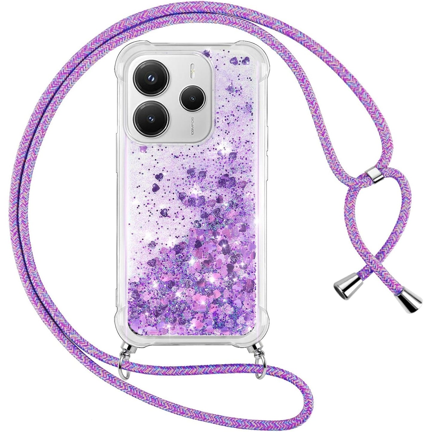 190032 - VAUKI Mbrojtëse për Telefonin Xiaomi Redmi Note 14 5G, Mbulesë Transparente prej Silikoni, me Zinxhir Shkëlqyes dhe Dizajn me Rërë të Lëvizshme, Vjollcë