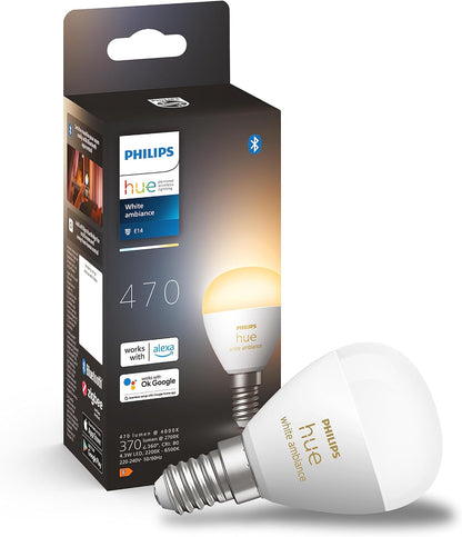 255987 - PHILIPS HUE Llambë LED White Ambiance E14 (470 lm), llambë LED me errësim, kontroll inteligjent i dritës nëpërmjet zërit dhe aplikacionit, 1 pako