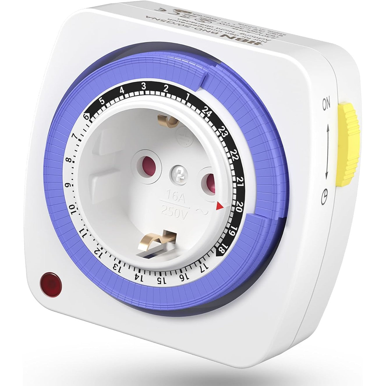 168864 - HBN Prizë Mekanike Kohëmatësi, Prizë Analogjike me Kohëmatës Ditor 24-orësh, Ndërrim 15-minutësh, Kapacitet 16A/3600W për Përdorim të Brendshëm