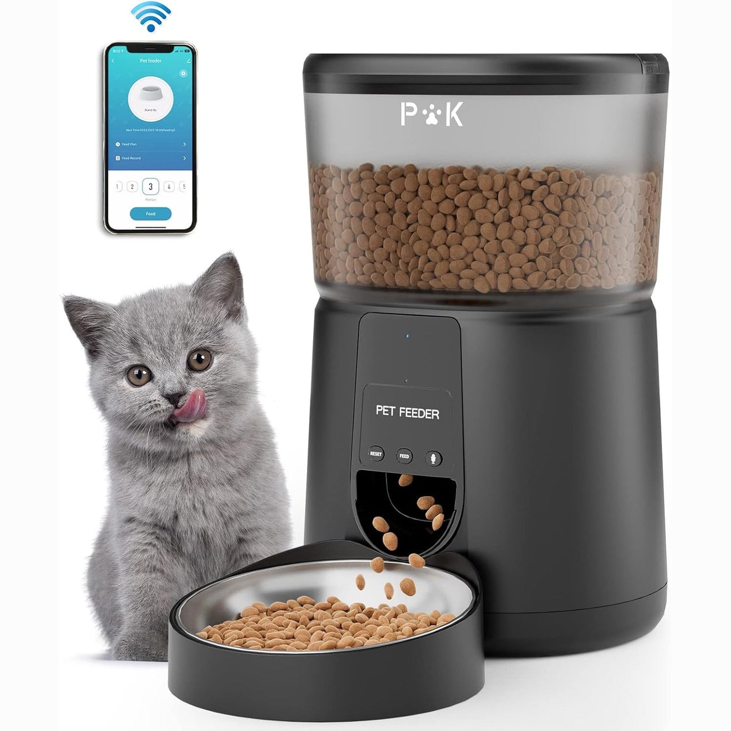 245863 - Shpërndarës Automatik Ushqimi për Mace PUPPY KITTY, 4L, 2.4G WiFi, Regjistrim Zëri 10S, 1-10 Vakte në Ditë (i Bardhë)