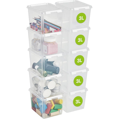 213712 - SmartStore - 10 Kuti Ruajtjeje me Kapakë Classic 3L (21x17x15cm) | Kuti të Vendosshme njëra mbi tjetrën me Kapakë | Kuti Plastike të Sigurta për Ushqim | Kuti Plastike me Kapakë dhe Qoshe të Përforcuara | Garanci 10-Vjeçare