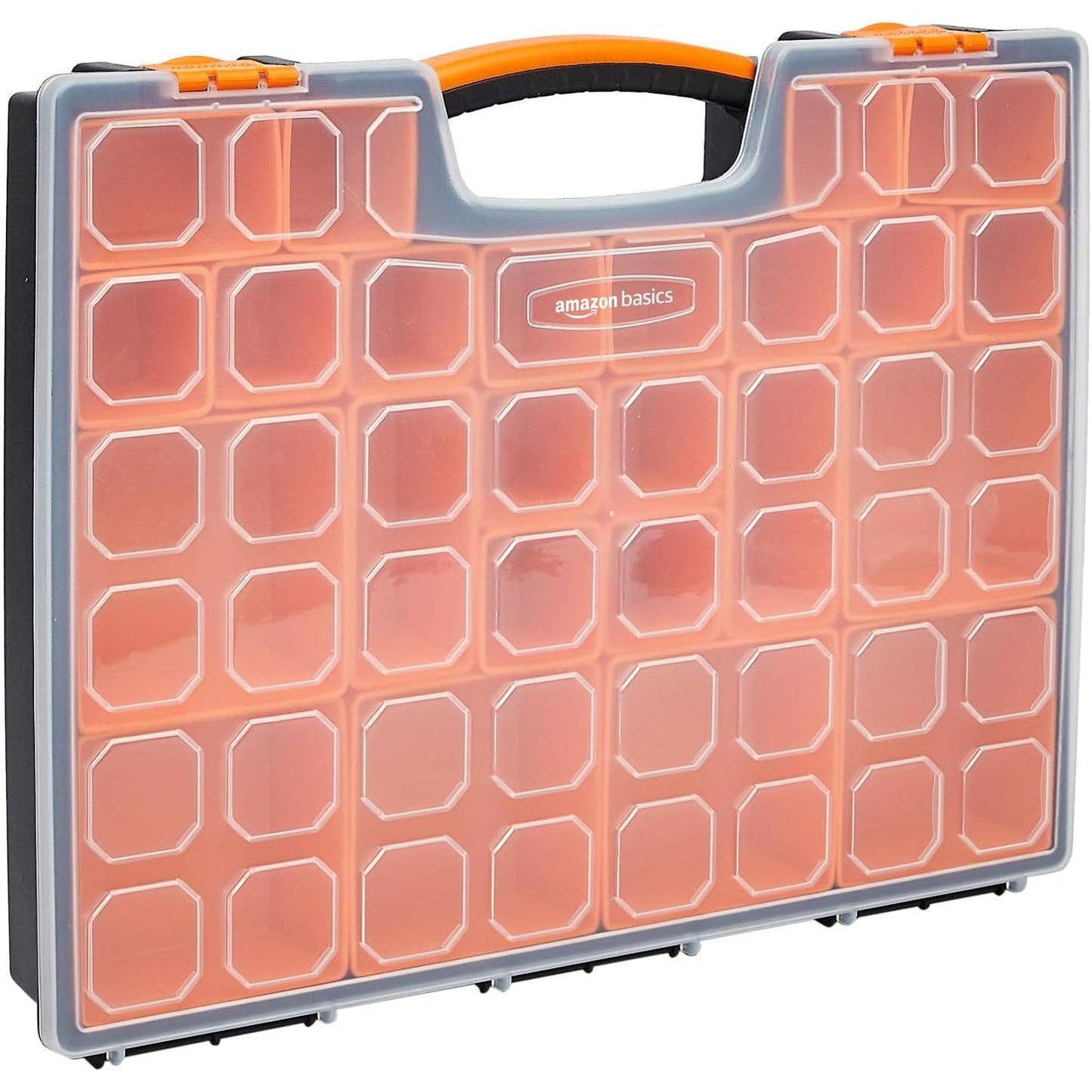 288990 - AMAZON BASICS Kutia Profesionale e Ruajtjes me 19 Ndarje të Lëvizshme, e Zezë/Portokalli, 41.9 x 33.5 x 6.1 cm