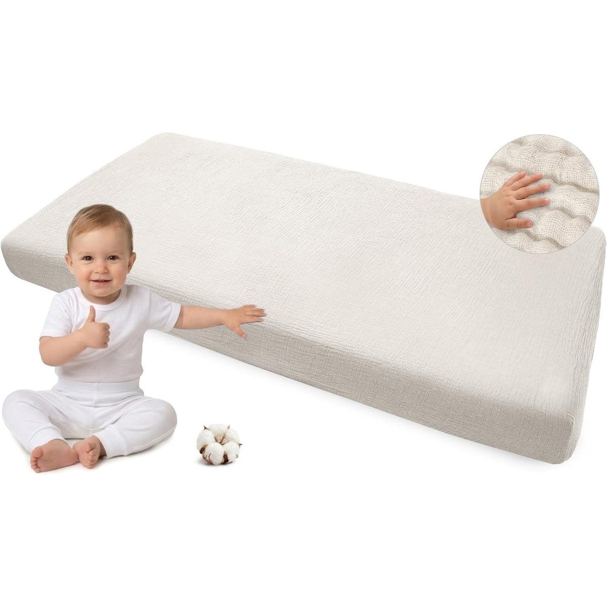 297376 - MEDI PARTNERS Çarçaf i Fiksuar Muslin 60x120 cm, 100% Pambuk, për Fëmijë, Bezhë