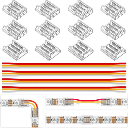 258251 - BTF-LIGHTING Kit Konektori SMD 3-pin 10 mm, 12 copë Konektori Transparent, 4 copë Kabllo Zgjatimi 22AWG me gjatësi 15 cm, Pllakë Kabllosh/Pllakë Saldimi pa Hapësirë dhe Lidhje LED me 3 kunja në Kënd