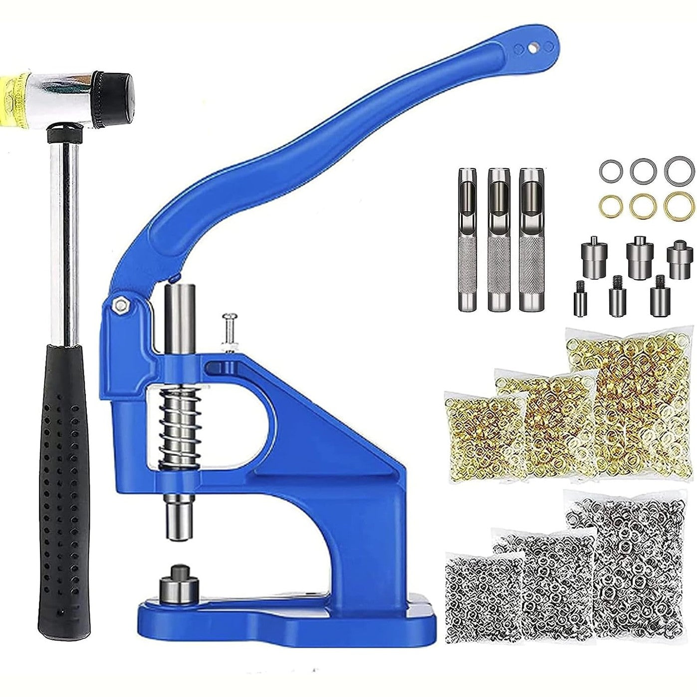 217303 - Pincë profesionale për vrima, set me fëndyell, makinë prerëse me thumba, 1500 vrima (diametri 6 mm, 10 mm, 12 mm), ideale për pëlhura, tendë dhe vela dielli