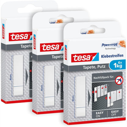 294403 - tesa Shirita ngjitës Powerstrips për letër-muri dhe suva – Mbushje për thonjtë ngjitës tesa – 1.0 kg Ngjitje – Hiqet pa mbetje – Pako me 3 copë