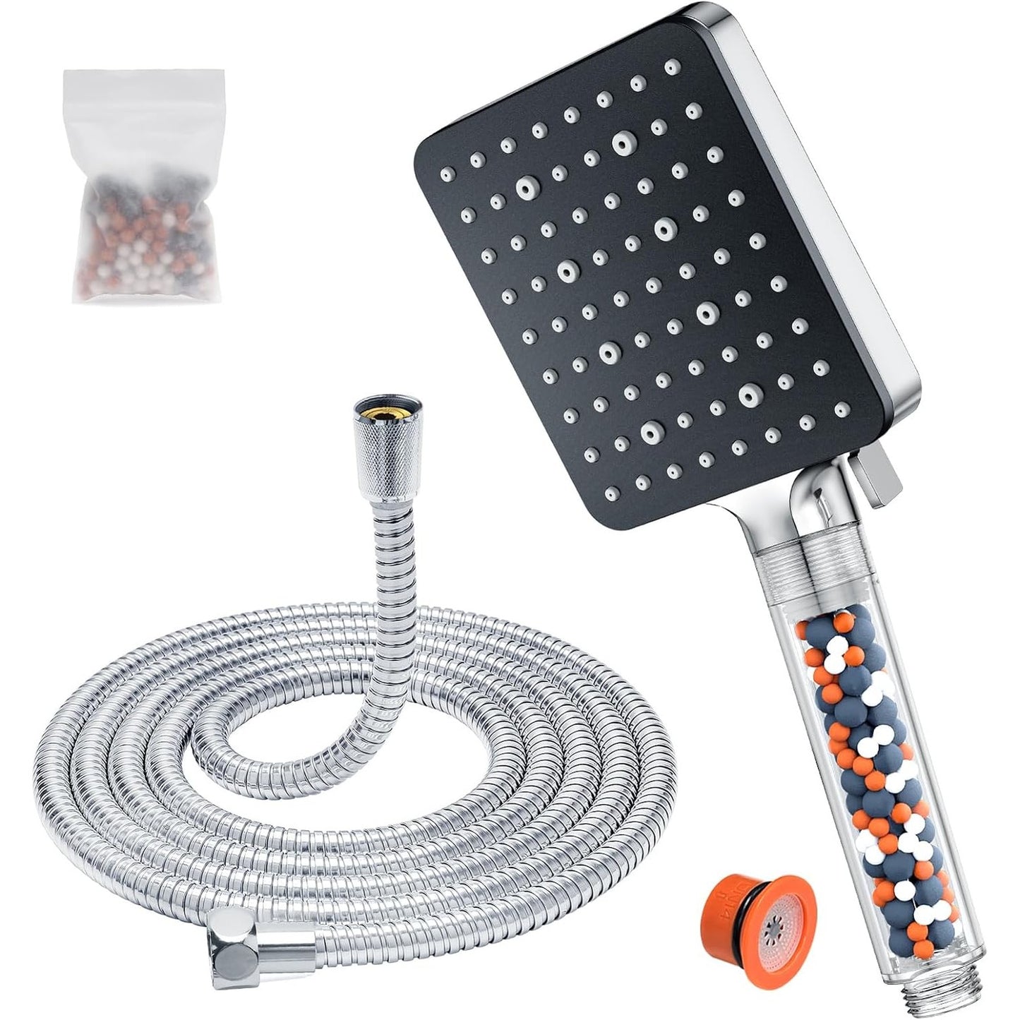 293875 - YEAUPE PRO Kokë Dushi me Tub dhe Filtër 1.6M – Kokë Dushi Universal me Presion të Lartë, 6 Modele Spërkatjeje, Kursim Uji, Kokë Dushi Shiu për Vaskë dhe Dush (115×100 mm, Krom)