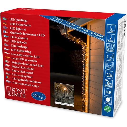 208134 - KONSTSMIDE Micro LED Light Me Tela, 500 Dioda Ngjyrë Qelibar, Transformator i Jashtëm 24V, Kabllo e Zezë - 3645-800, Ngjyrë Qelibar