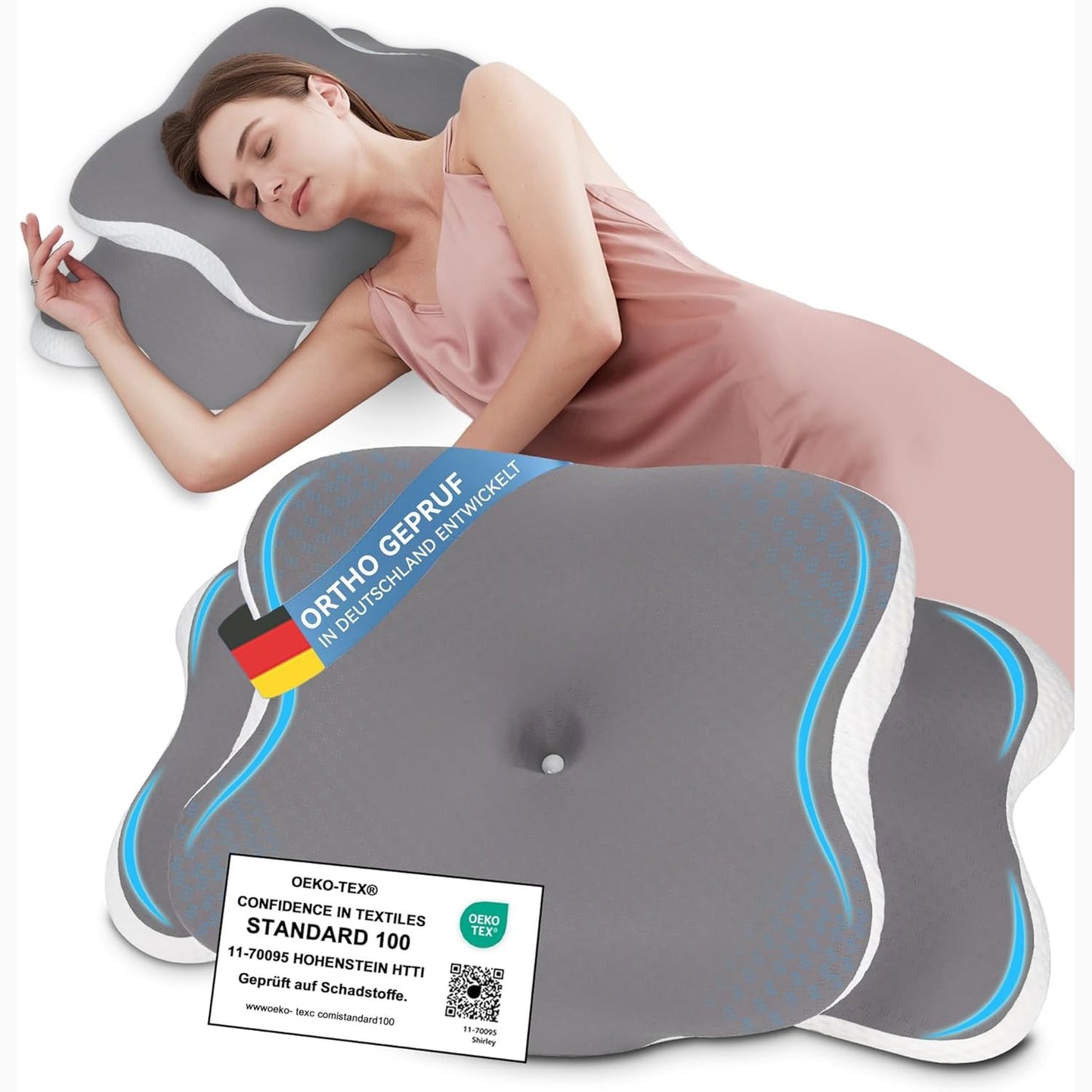 239728 - Jastëk Silencomfort me shkumë memorie, jastëk ergonomik me kthim automatik, jastëk ortopedik për lehtësimin e dhimbjeve të qafës