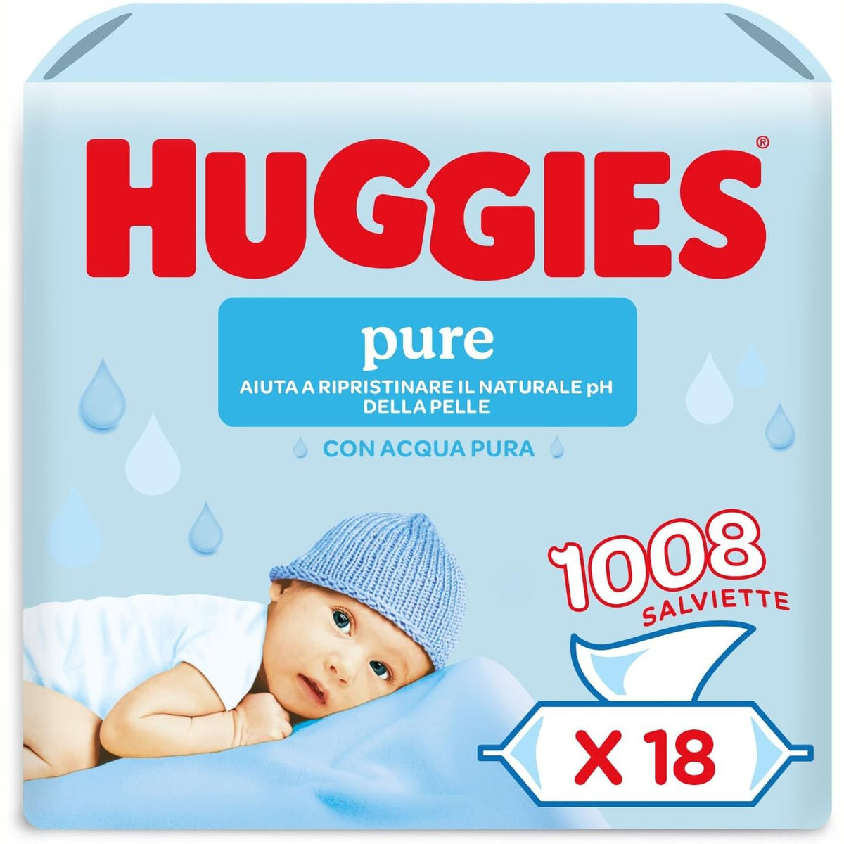 300623 - HUGGIES Peceta për Foshnje Pure, Pako me 18 Copë (Gjithsej 1008 Peceta) - Peceta me 99% Ujë të Pastër - Pa Aromë për Pastrim të Butë
