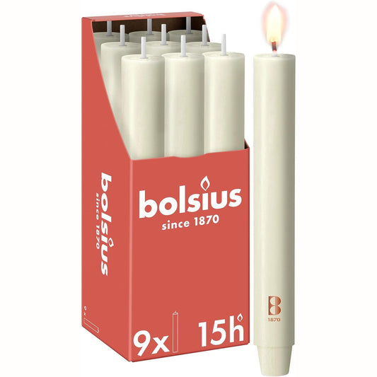 293893 - BOLSIUS Qiri Rustik XL Konik, 23 x 3 cm, Ngjyrë Fildishi, 9 copë, Koha e djegies 15 orë, Pa aromë, Dyll natyral bimor, Pa vaj palme