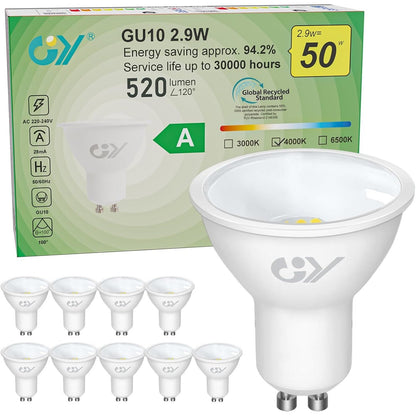 214263 - Llampa LED GU10, 2.9W (Ekuivalente me 50W), 520LM, 4000K, Kënd Rrezetimi 100°, Pako me 10 copë