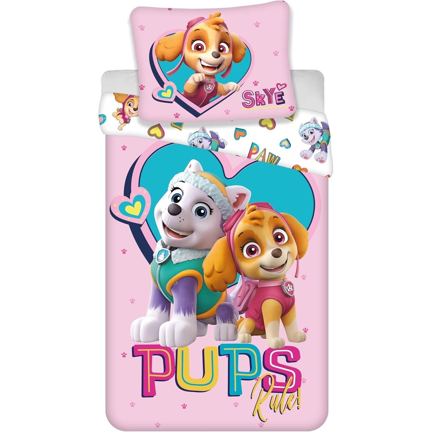 215912 - BRANDMAC Set çarçafësh Paw Patrol, Mbulesë jorgani e kthyeshme 140x200 cm + Mbulesë jastëku 63x63 cm, 100% Poliester