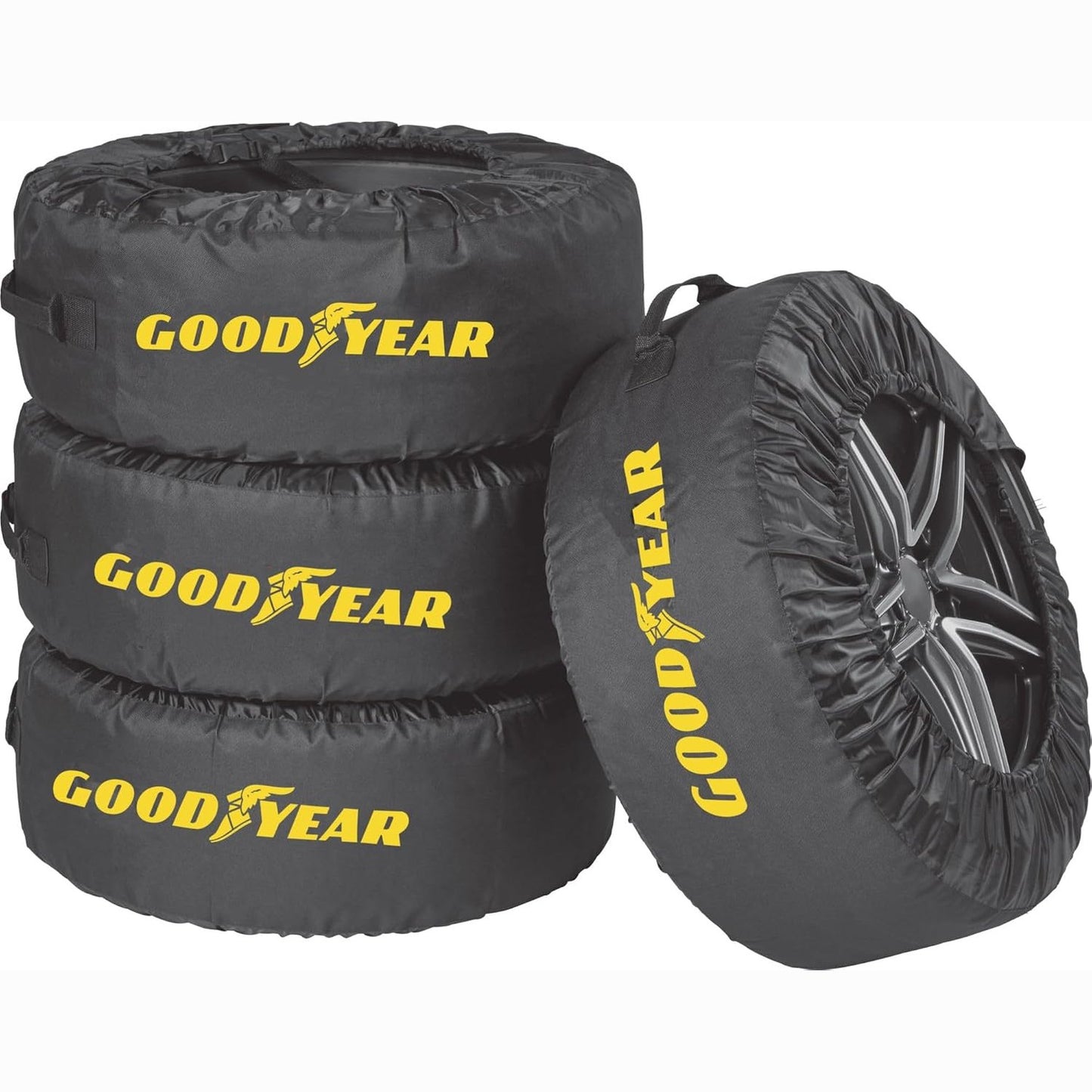 293297 - GOODYEAR - Çanta për goma, poliester 600D, mbrojtje nga rrezet UV, rezistente ndaj ujit, set me 4 copë, ngjyra e zezë