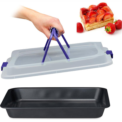 168314 - RELAXDAYS Tepsi Pjekjeje me Kapak, Kuti Transporti për Torta 3 në 1, Madhësi BT 40.5 x 32.5 cm, E Zezë/Blu