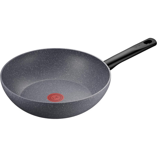 119163 - TEFAL Tigan Wok Natural On 28 cm, me Shtresë Jo-ngjitëse Mineralia+ dhe Thermo-Signal, për Sobave të ndryshme (Inkluzivisht Induksion dhe Thermo-Fusion), me Efekt Guri Mineralia, Prodhim Francez, Modeli G28019
