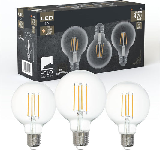 263354 - Eglo Set me 3 llamba LED me filament E27, llamba transparente Edison vintage, 4 vat secila, Ø 8 cm