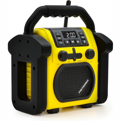 299321 - METRONIC 477217 - Radio FM për ndërtim, Bluetooth, Power Bank, Mbrojtje IP54, Rezistent ndaj goditjeve, pluhurit dhe spërkatjeve, Fuqi Totale Muzikore 30W, USB, Energji AC ose Bateri