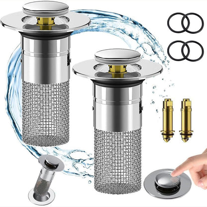216223 - 2 copë tapa lavamanësh prej çeliku inox me sitë, për kullues 34-40 mm